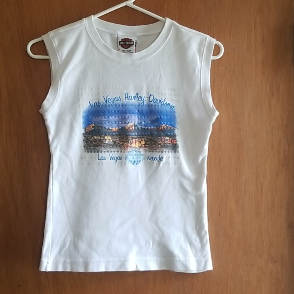 Harley-Davidson White Tank Top with Blue Graphic